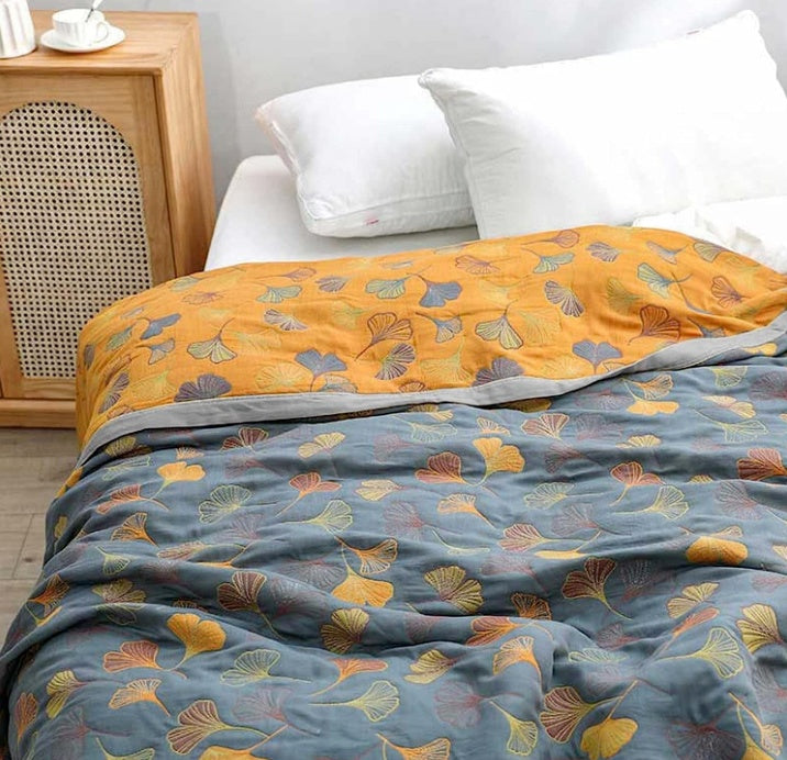 Josephine Cotton Throw for Japandi Rooms with Ginkgo Weave