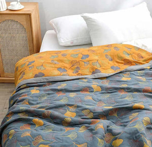 Josephine Cotton Throw for Japandi Rooms with Ginkgo Weave