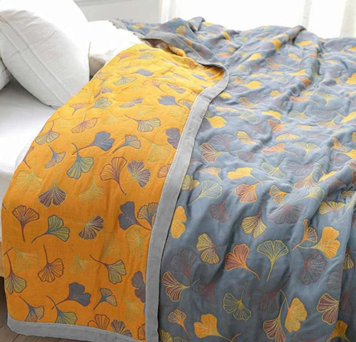 Josephine Cotton Throw for Japandi Rooms with Ginkgo Weave