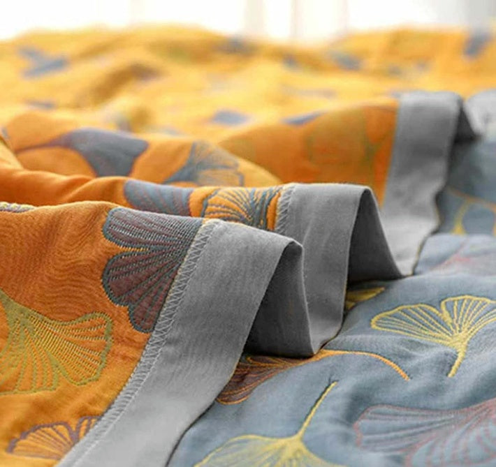 Josephine Cotton Throw for Japandi Rooms with Ginkgo Weave