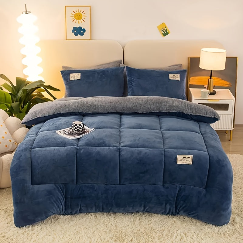 Blue quilt on a double bed