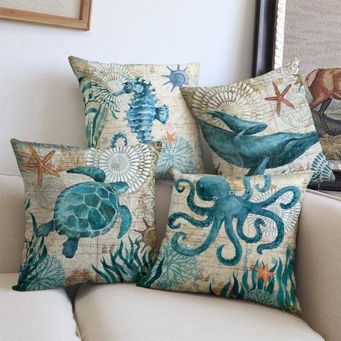 Josephine Nautical Cushion for Coastal Rooms with Map Print