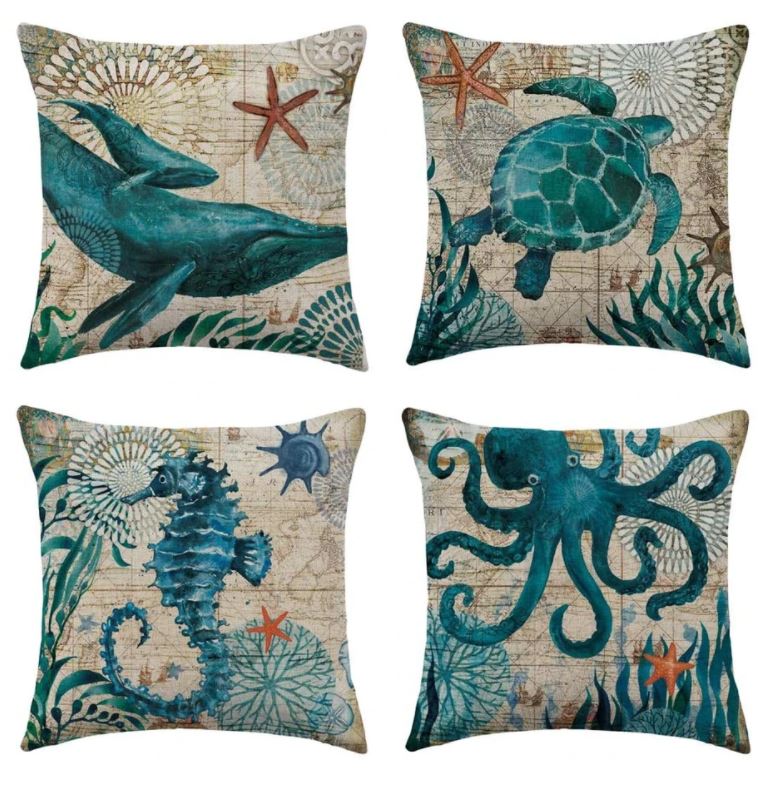 Josephine Nautical Cushion for Coastal Rooms with Map Print