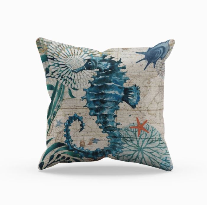 Josephine Nautical Cushion for Coastal Rooms with Map Print