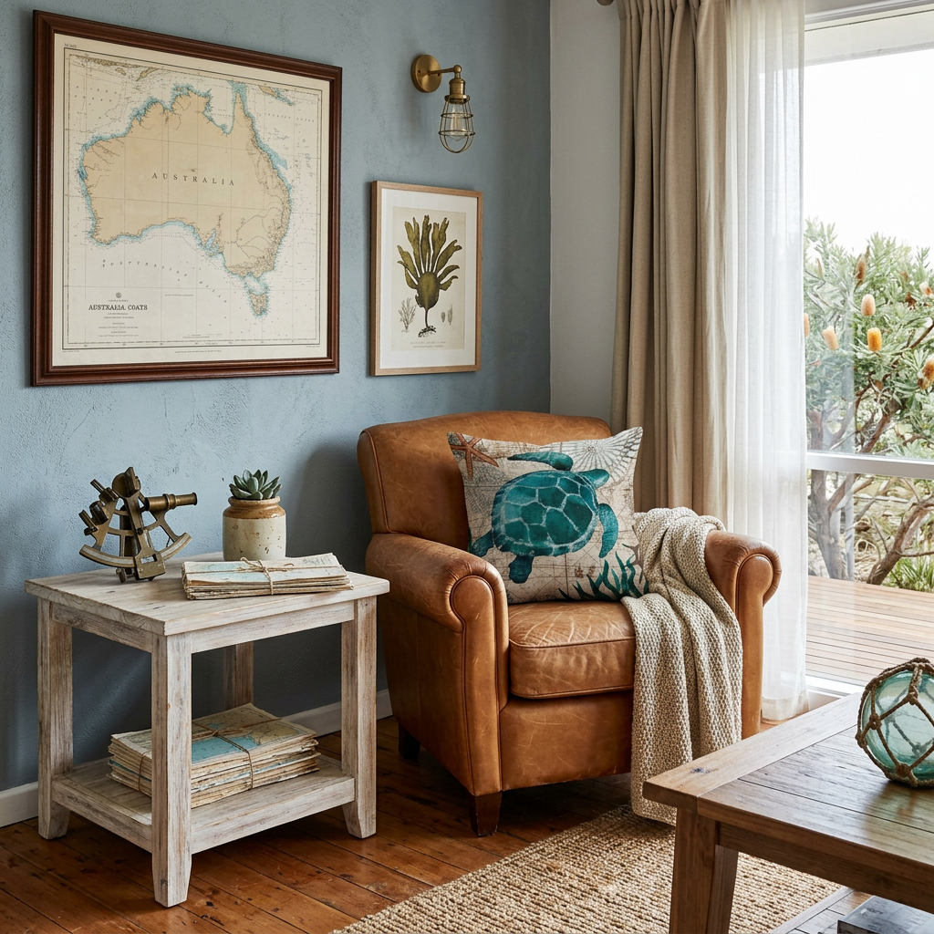 Josephine Nautical Cushion for Coastal Rooms with Map Print