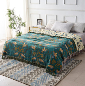 Odette Cotton Blanket for Beds & Sofas with Bird Jacquard
