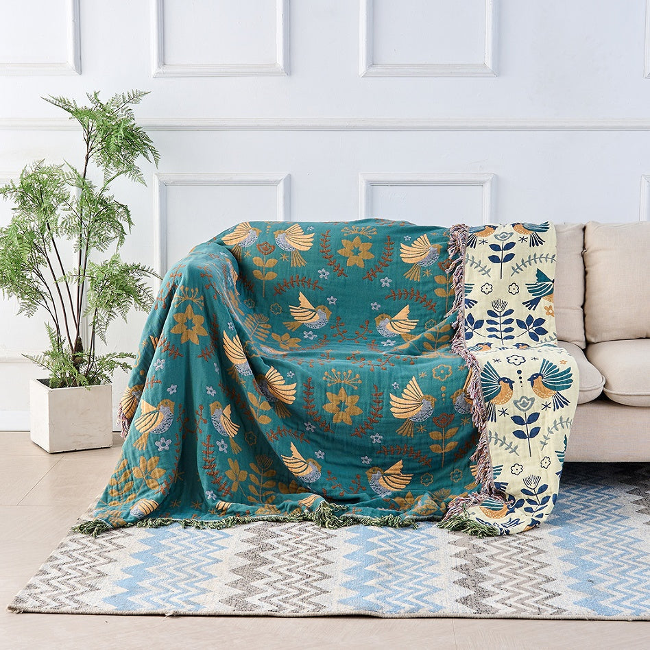 Odette Cotton Blanket for Beds & Sofas with Bird Jacquard