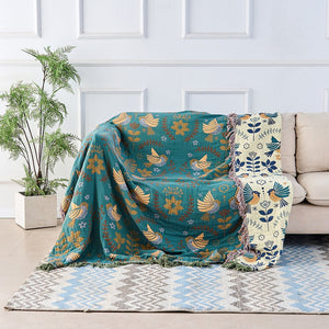 Odette Cotton Blanket for Beds & Sofas with Bird Jacquard