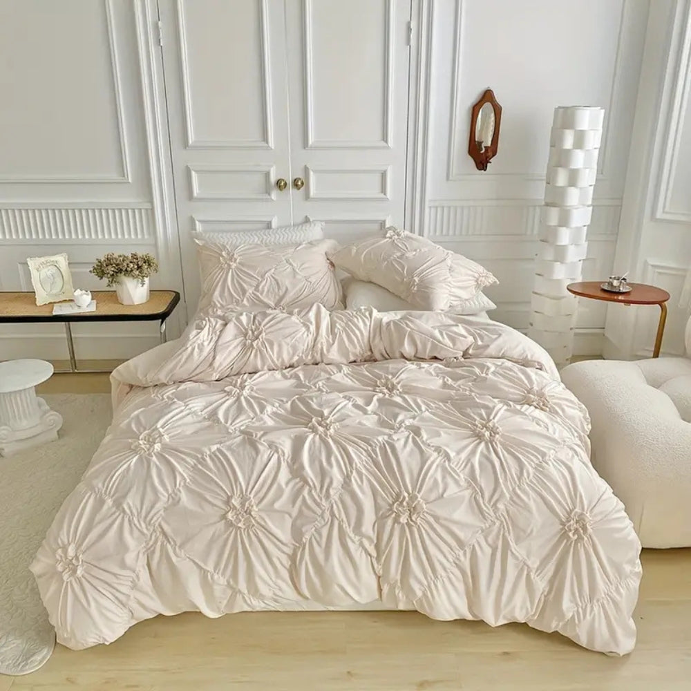 Amelie Quilt Cover Set for Beds with Pinch Pleat Ruffles