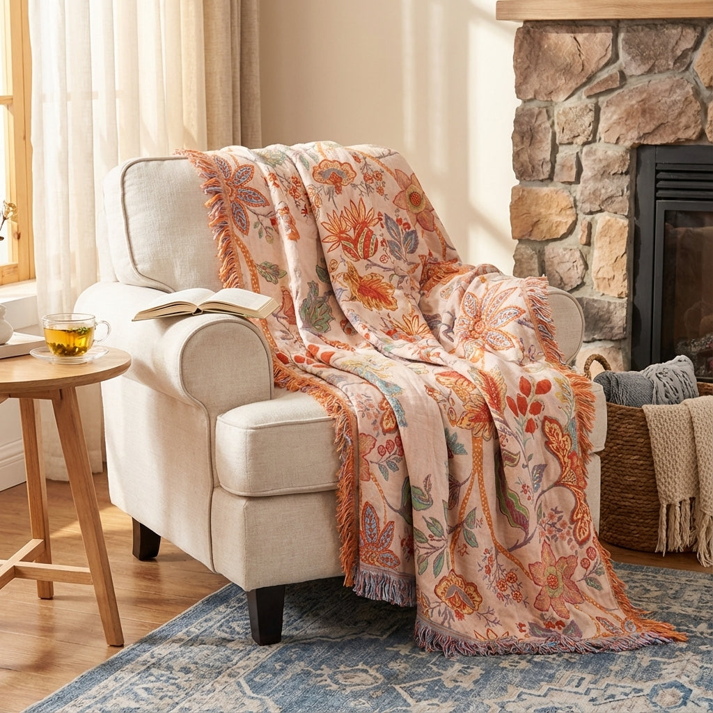 Genevieve Floral Blanket for Sofas with Jacquard Weave
