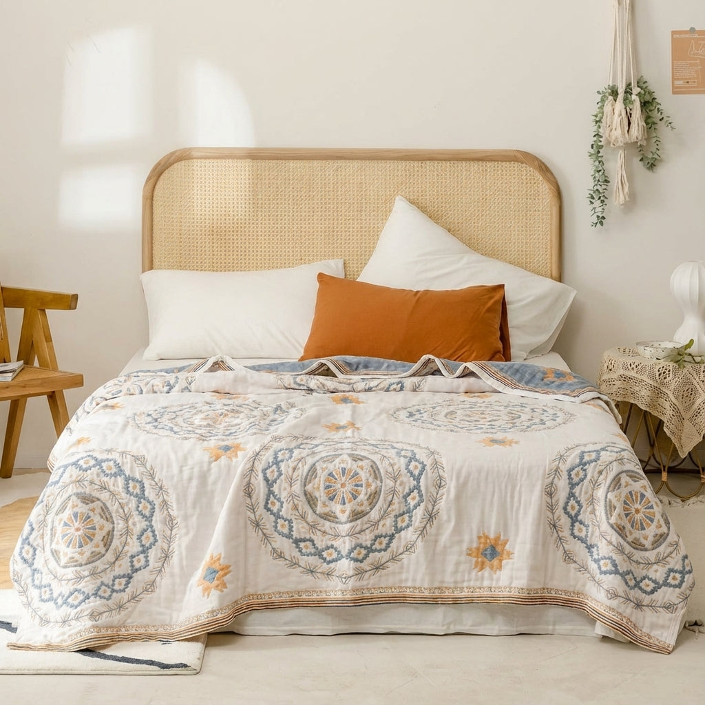 Seraphine Cotton Throw for Summer Beds with Gauze Weave