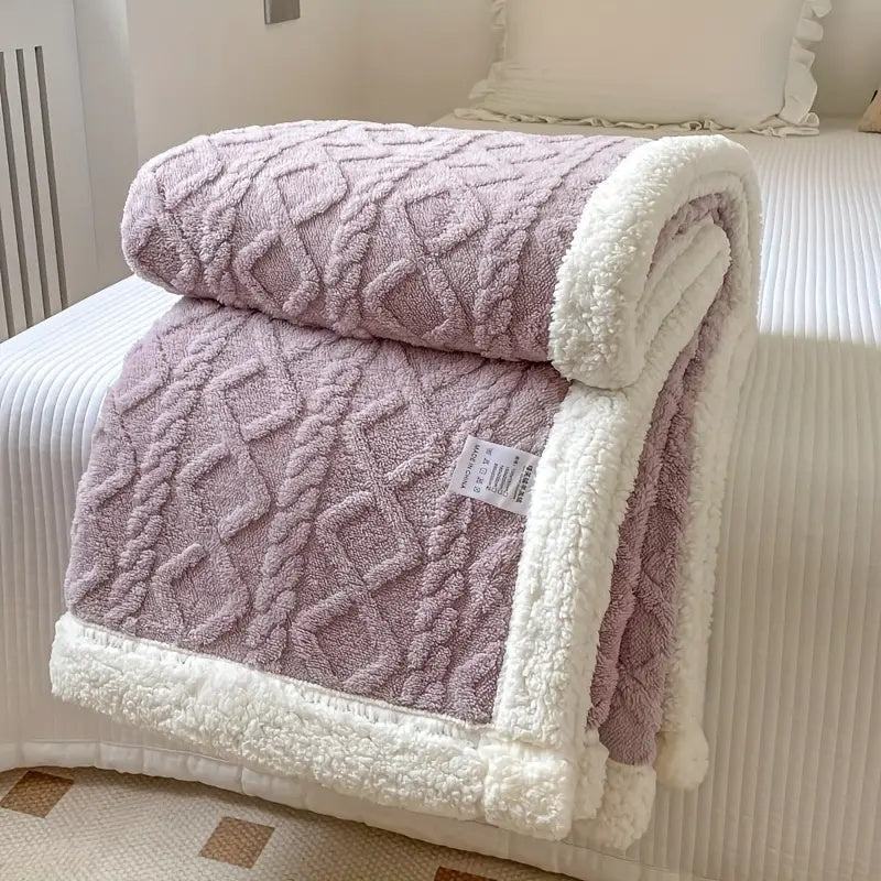 Isolde Sherpa Throw for Winter Nights with Cable Knit Face