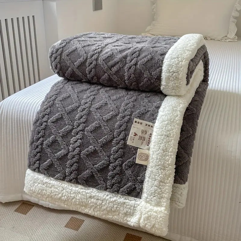 Isolde Sherpa Throw for Winter Nights with Cable Knit Face