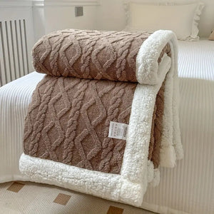 Isolde Sherpa Throw for Winter Nights with Cable Knit Face