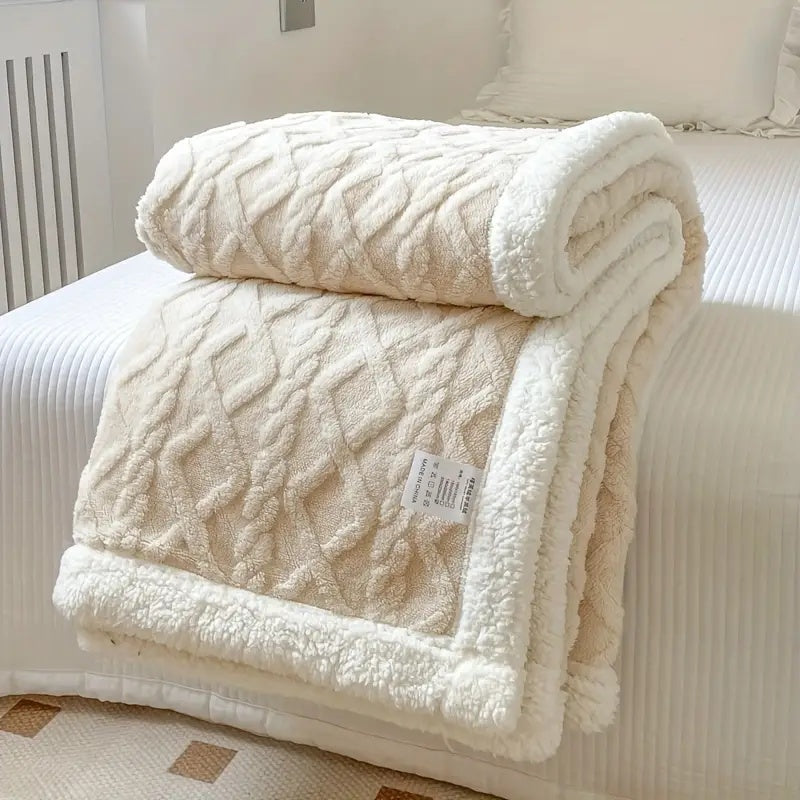 Isolde Sherpa Throw for Winter Nights with Cable Knit Face