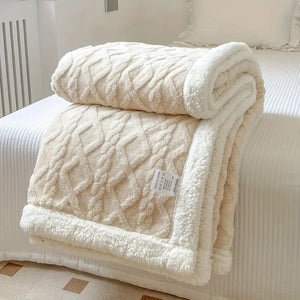 Isolde Sherpa Throw for Winter Nights with Cable Knit Face