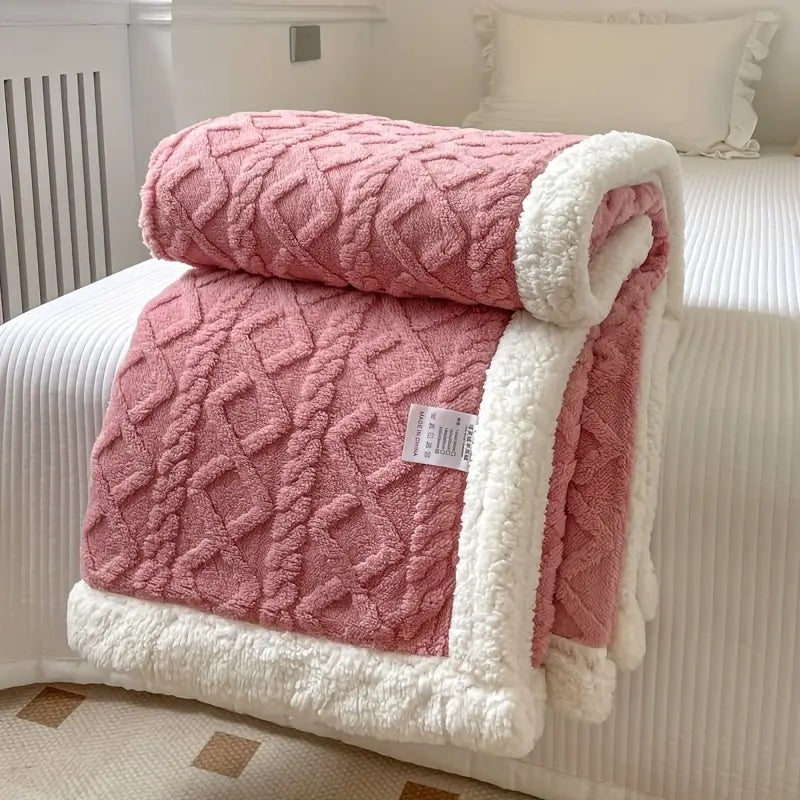 Isolde Sherpa Throw for Winter Nights with Cable Knit Face