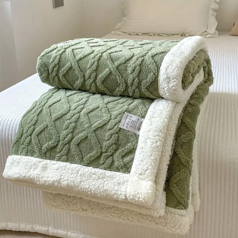 Isolde Sherpa Throw for Winter Nights with Cable Knit Face