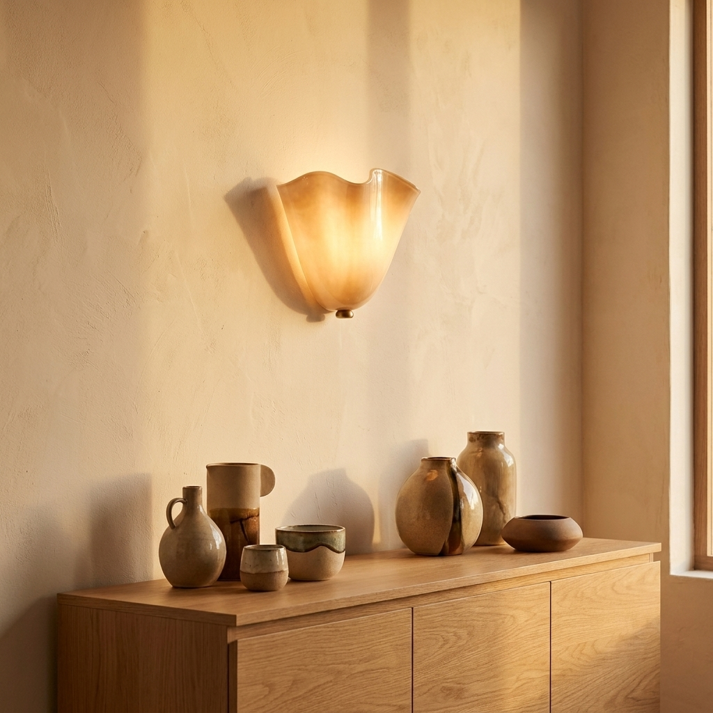 Coralie Amber Scalloped Glass Wall Sconce Vintage Accent Light for Bedrooms and Hallways