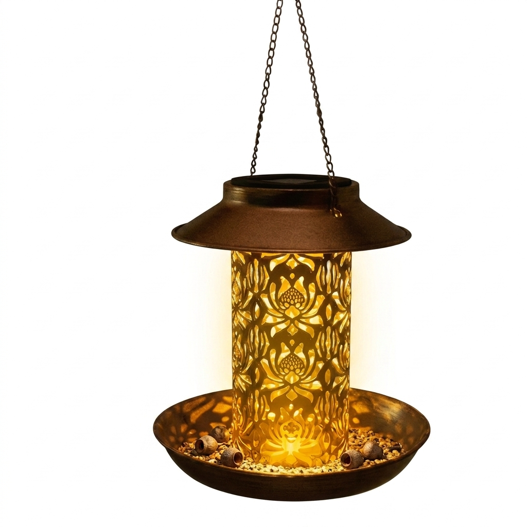 Aviana 2 in 1 Solar Bird Feeder Lantern Hanging Metal Garden Light for Patios and Pergolas
