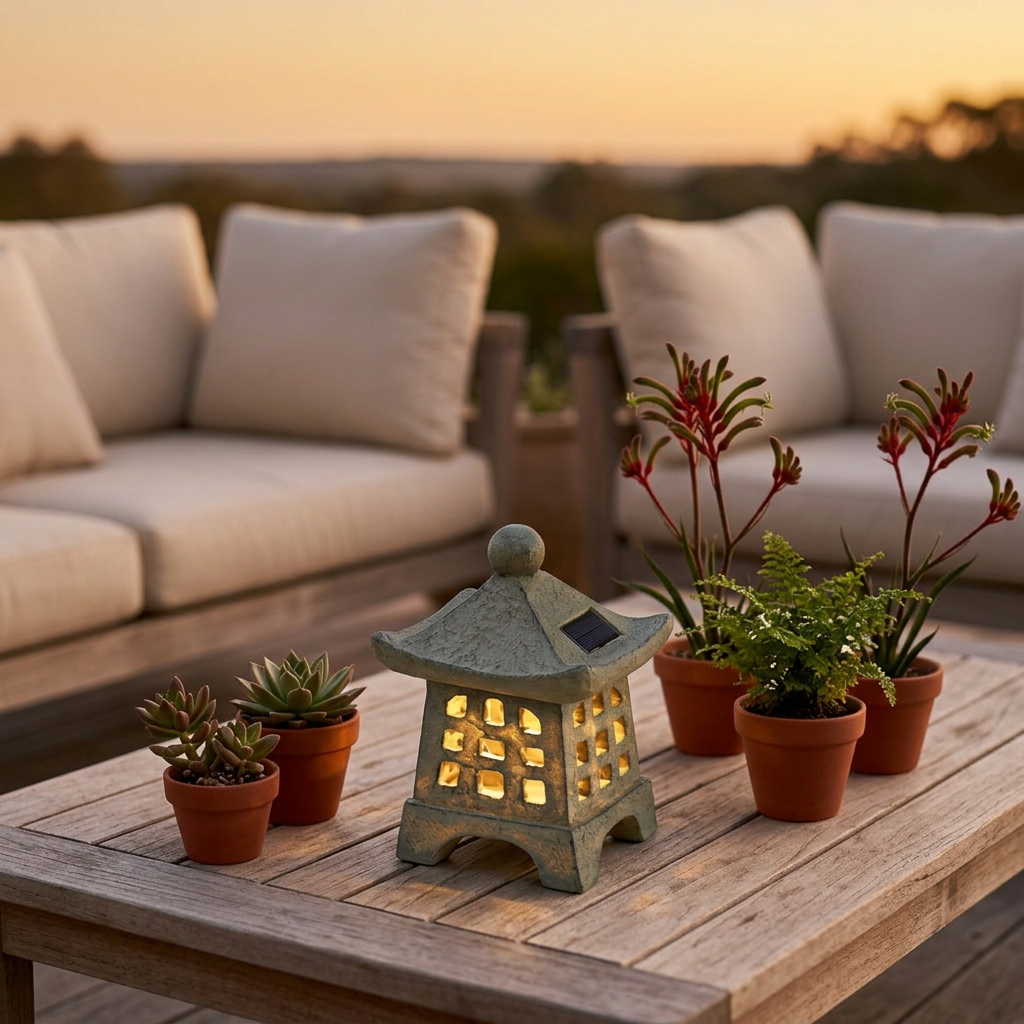 Kyoto Glow Solar Pagoda Lantern Stone Effect Zen Garden Lamp for Terraces and Pathways