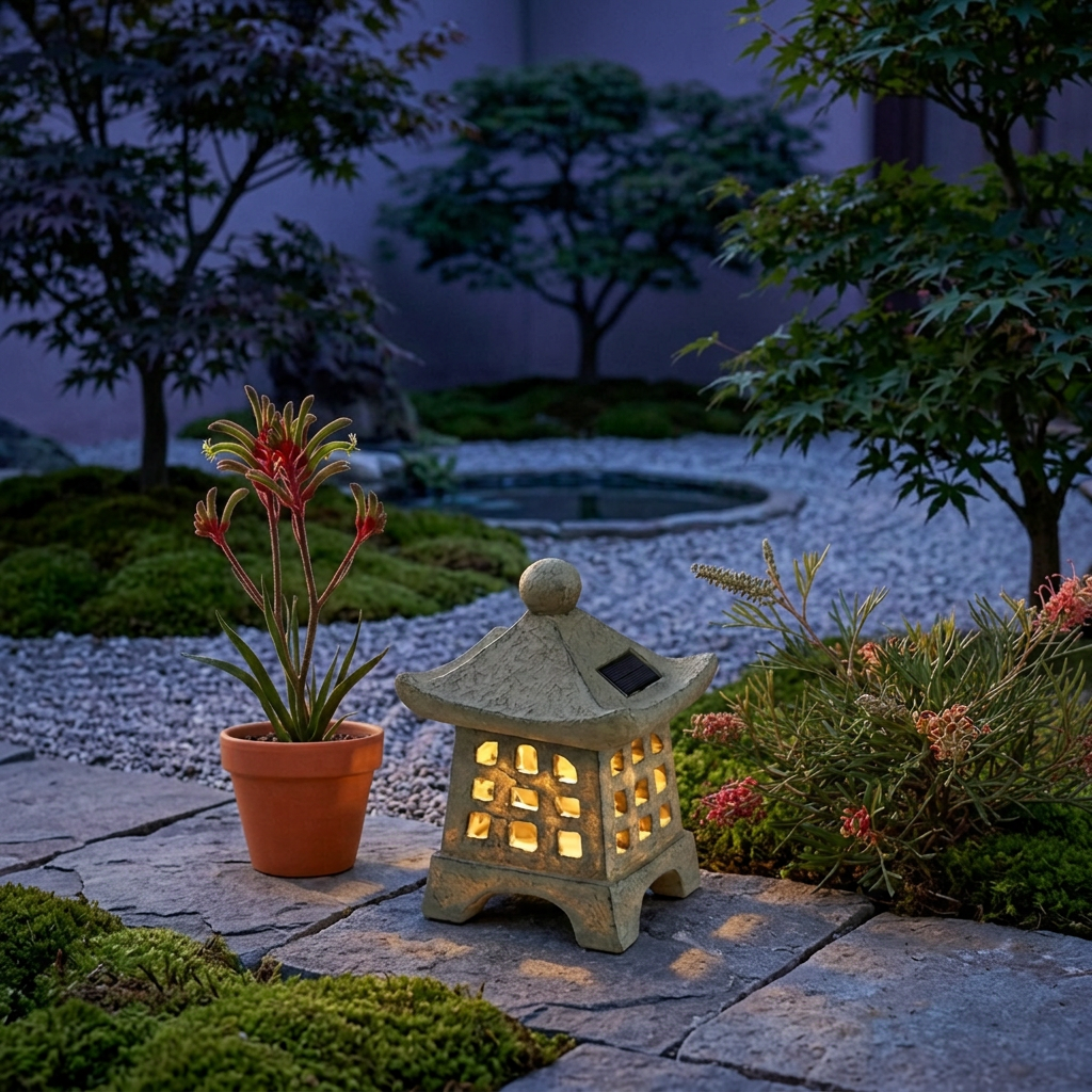 Kyoto Glow Solar Pagoda Lantern Stone Effect Zen Garden Lamp for Terraces and Pathways