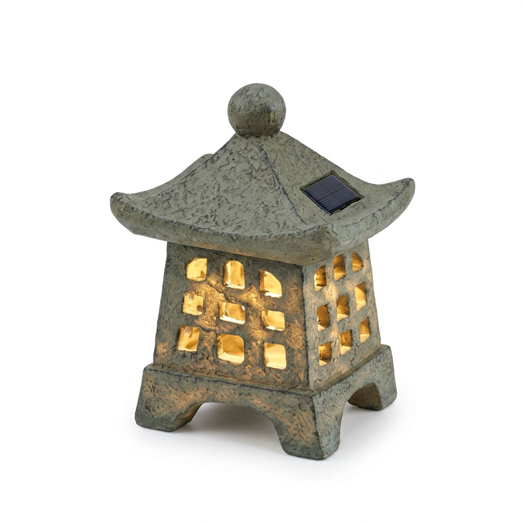 Kyoto Glow Solar Pagoda Lantern Stone Effect Zen Garden Lamp for Terraces and Pathways