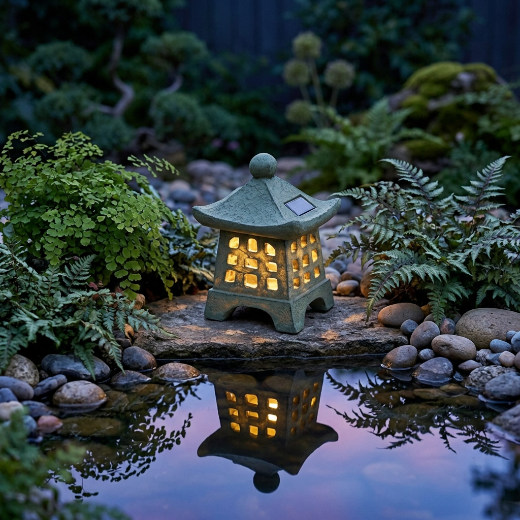 Kyoto Glow Solar Pagoda Lantern Stone Effect Zen Garden Lamp for Terraces and Pathways