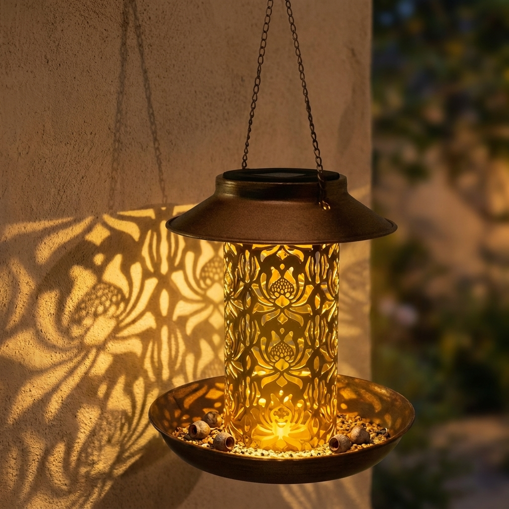 Aviana 2 in 1 Solar Bird Feeder Lantern Hanging Metal Garden Light for Patios and Pergolas