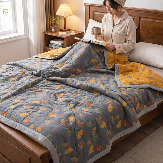 Josephine Cotton Throw for Japandi Rooms with Ginkgo Weave