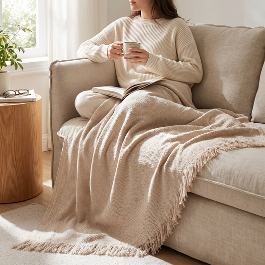 Colette Woven Throw for Sofas & Beds with Frayed Edges