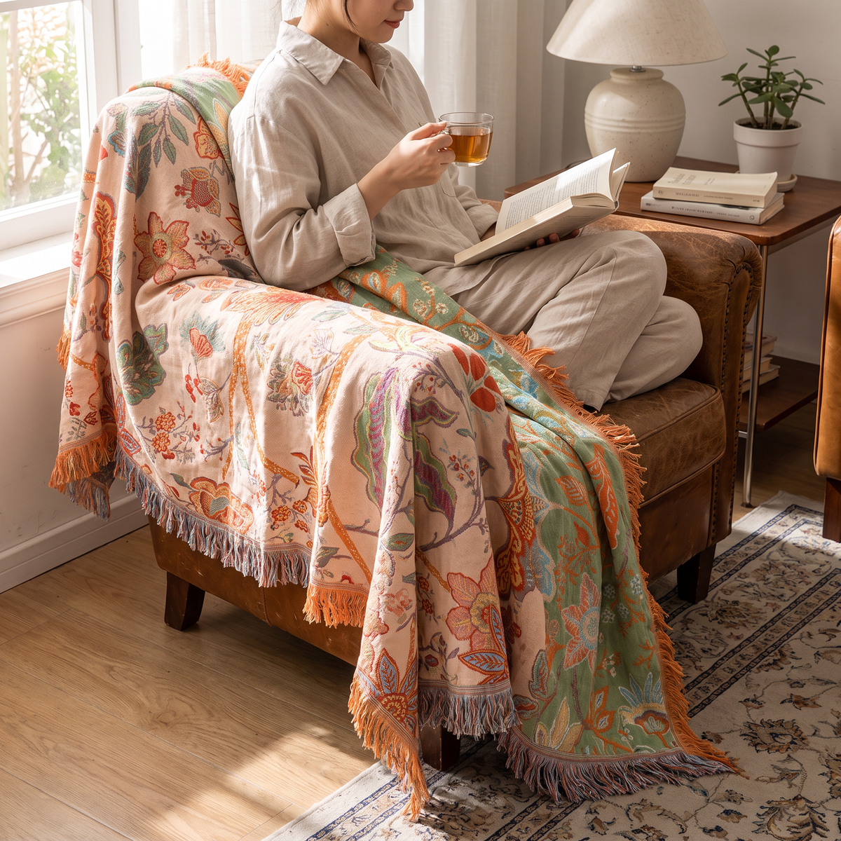 Genevieve Floral Blanket for Sofas with Jacquard Weave