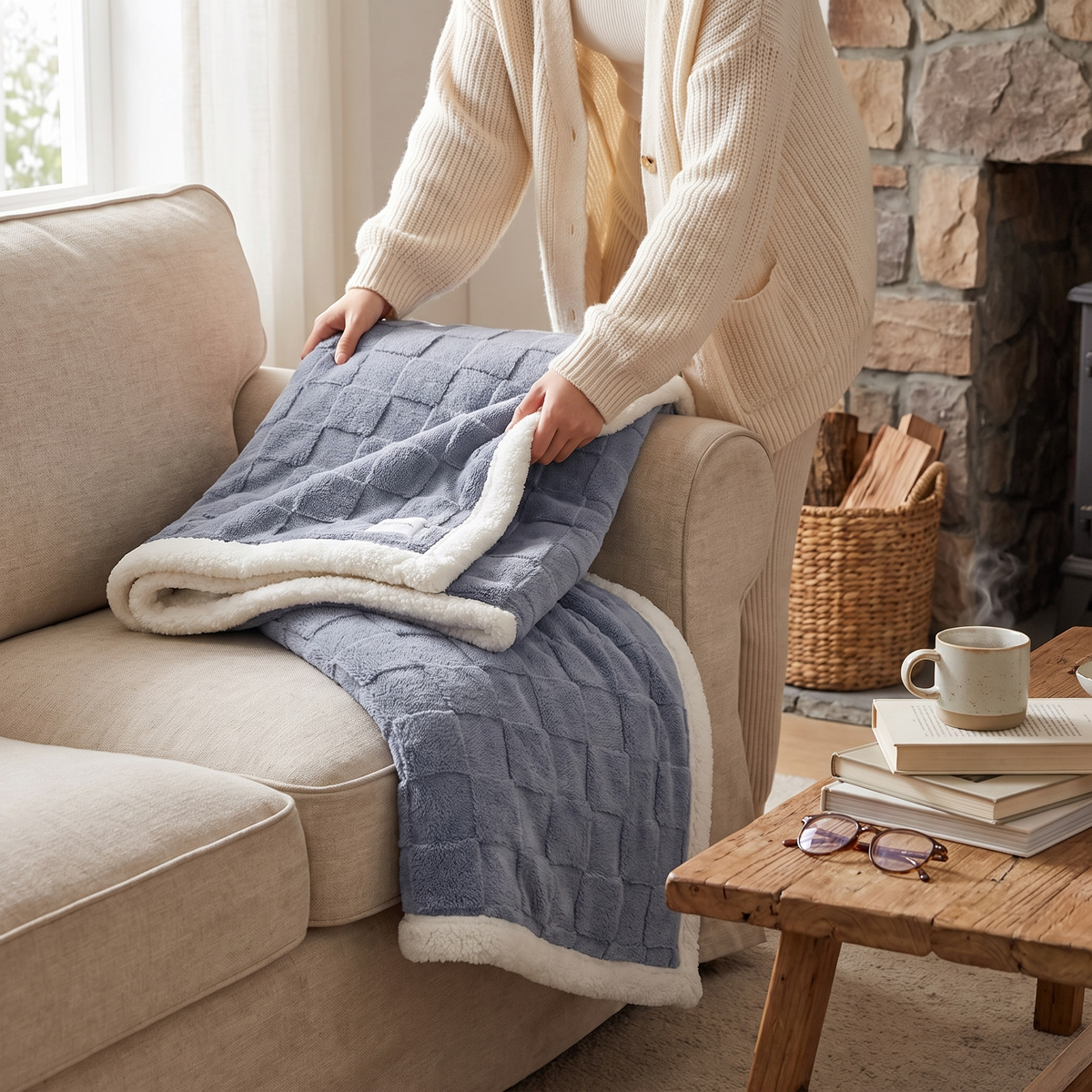 Celeste Fleece Throw for Sofa Days with Quilted Sherpa