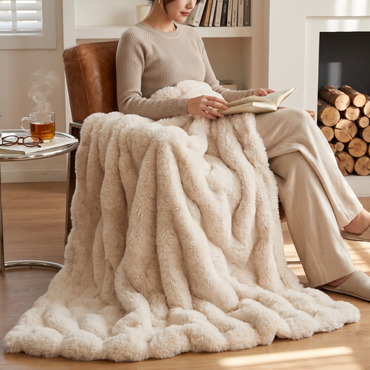 Mila Fleece Blanket for Sofa Nights with Ribbed Plush Pile