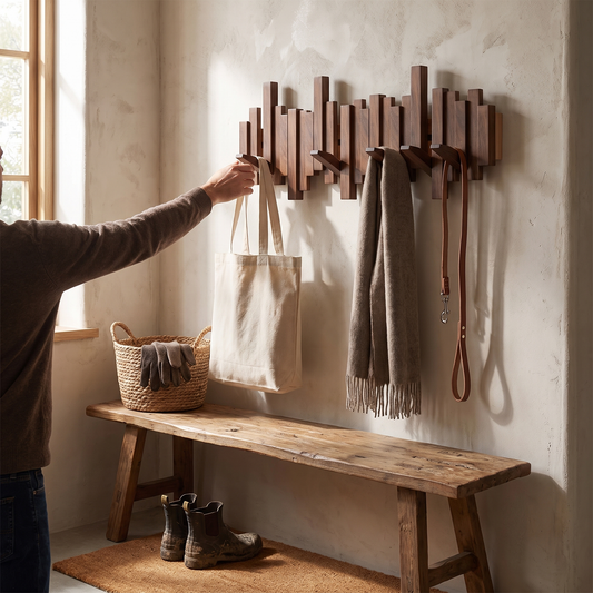 Elara Haus Wall Mounted Coat Rack - Premium Wooden Coat Hooks for Wall