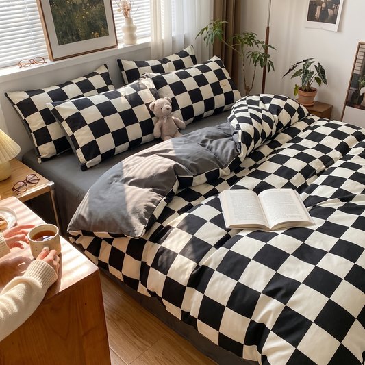 Elara Haus Modern Cotton Blend Checkerboard Quilt Cover