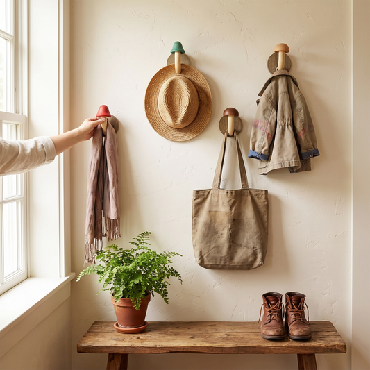 Elara Haus Artisanal Timber Mushroom Wall Hook Set