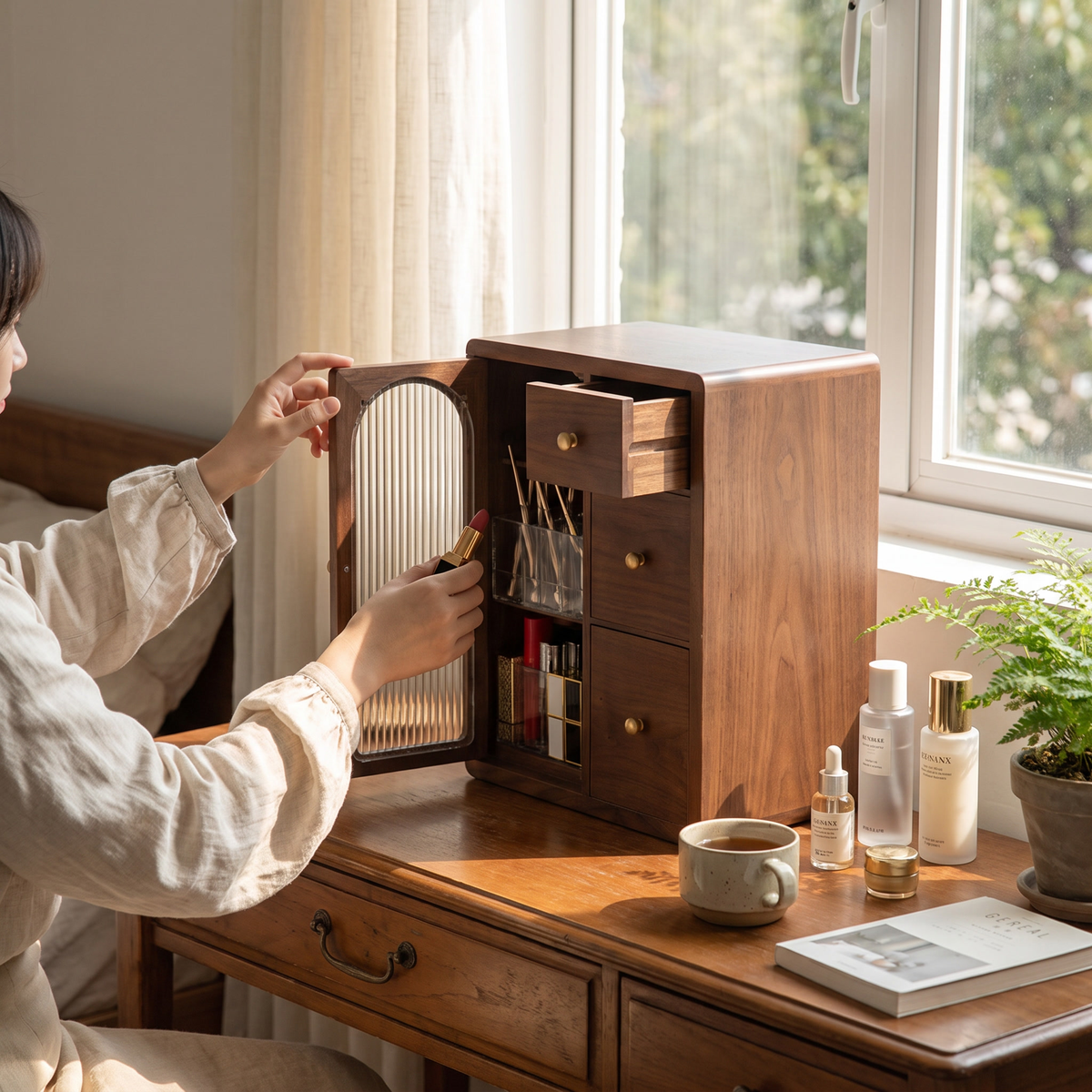 Dresser beside a bright window