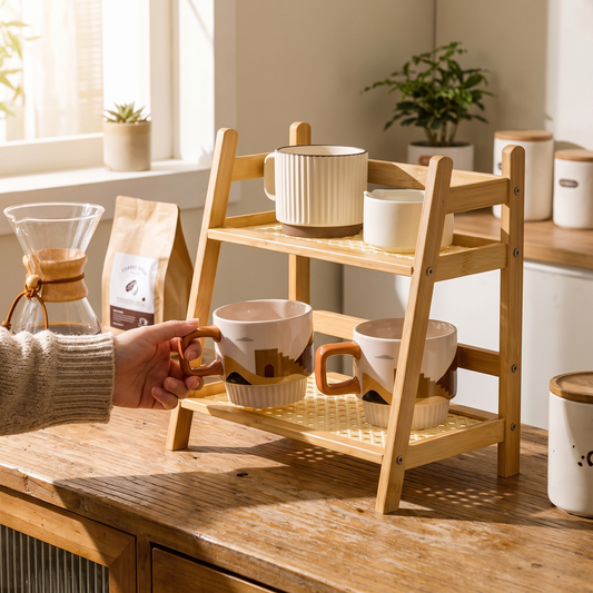 Elara Haus Artisanal Bamboo Tiered Countertop Organizer