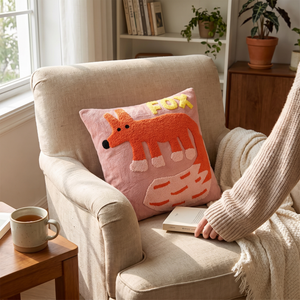 Elara Haus Pillow Cover - Polyester-Cotton Blend Cushion Covers with Nordic Animal Embroidery