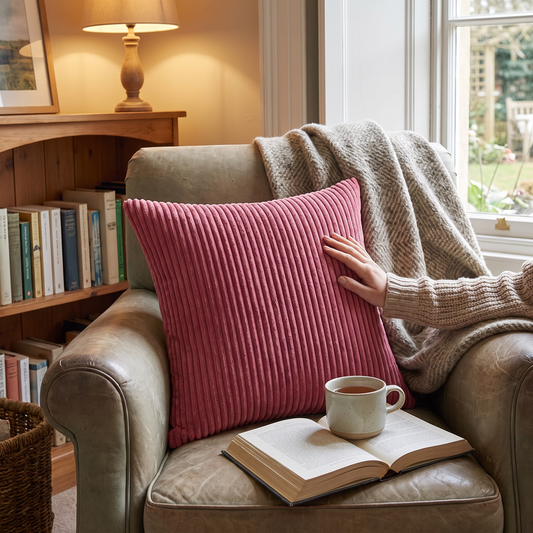 Elara Haus Luxury Wide-Wale Corduroy Striped Decorative Cushion Cover