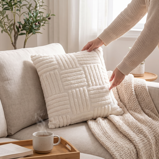 Elara Haus Architectural Quad-Ribbed Plush Textured Cushion