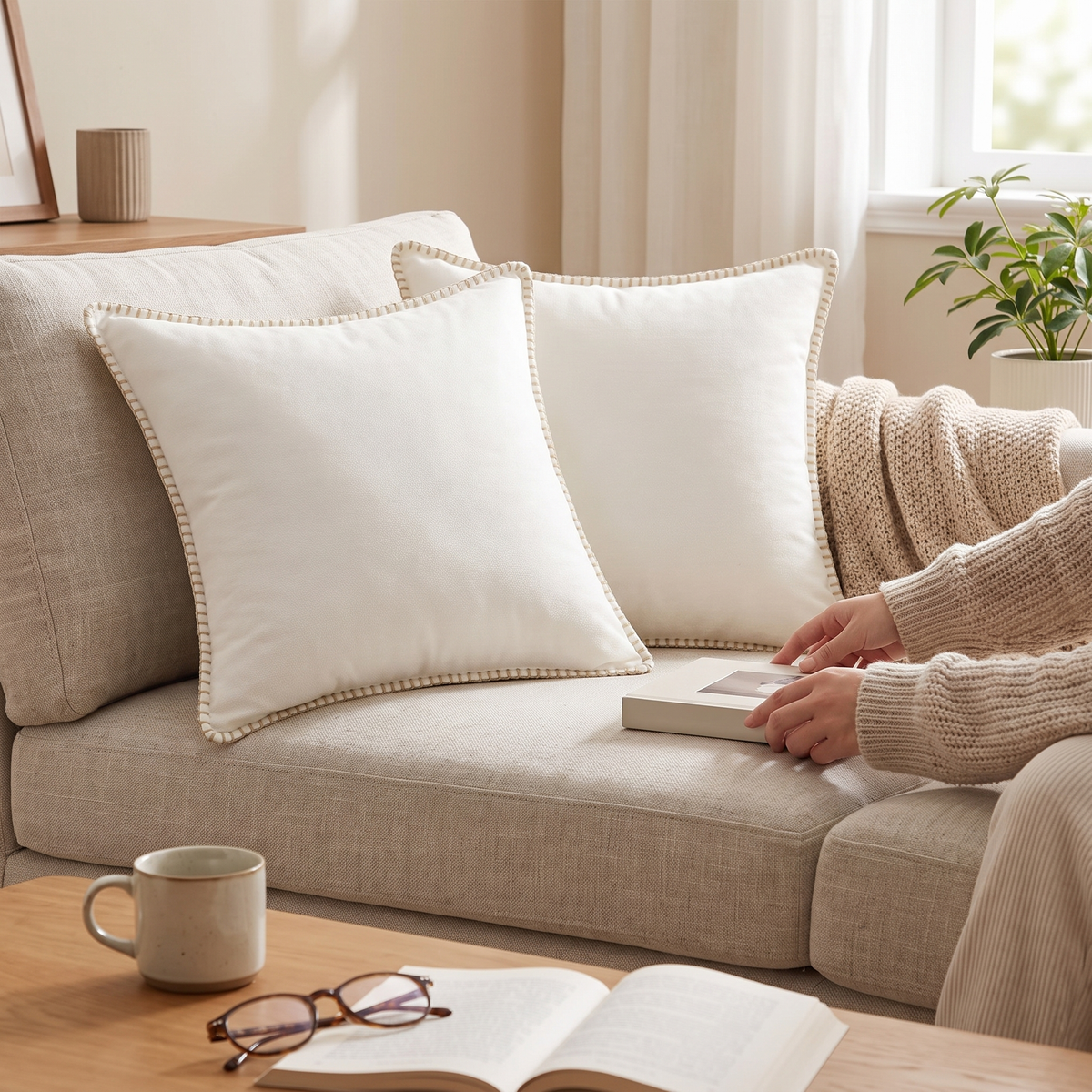 Styled on a living room sofa