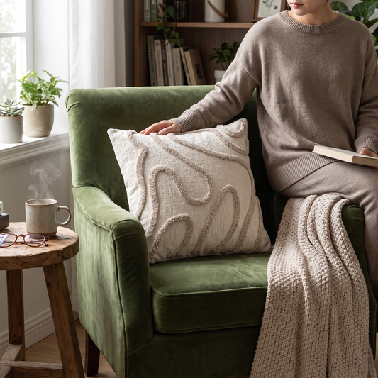 Elara Haus Artistic Tufted Chenille Abstract Boho Cushion