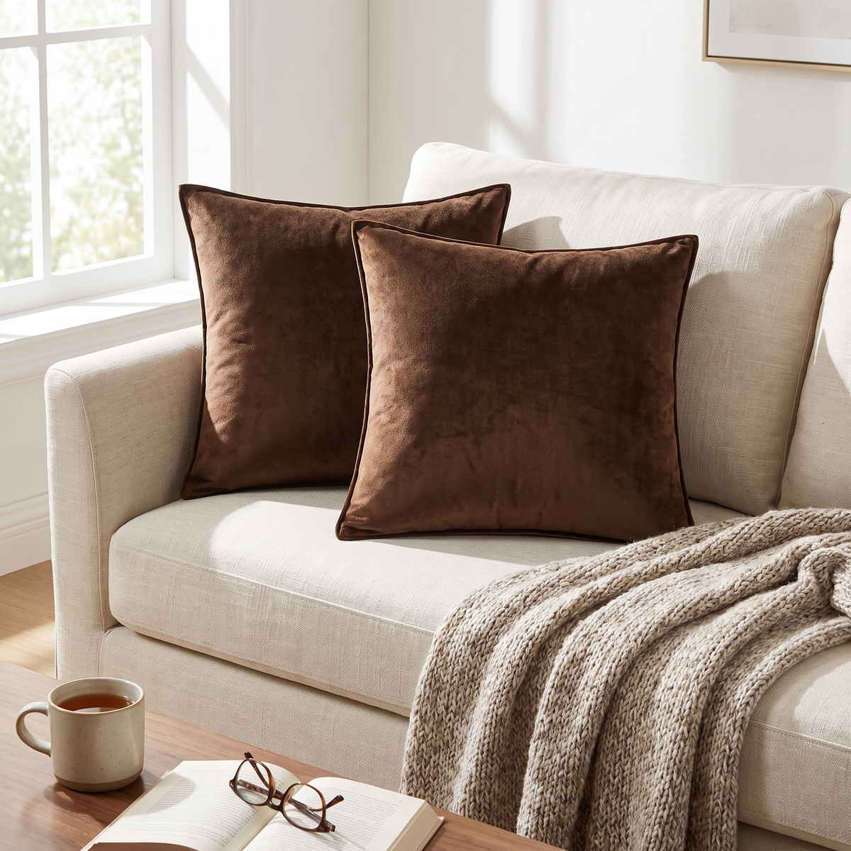 Elara Haus Luxury Velvet Decorative Cushion Cover Set with Tailored Piping