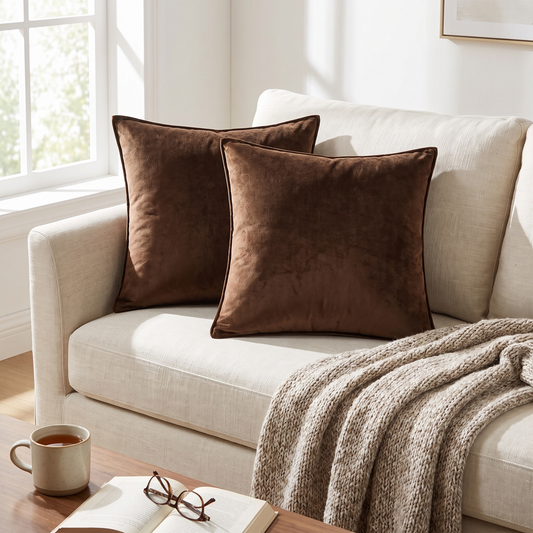 Elara Haus Luxury Velvet Decorative Cushion Cover Set with Tailored Piping