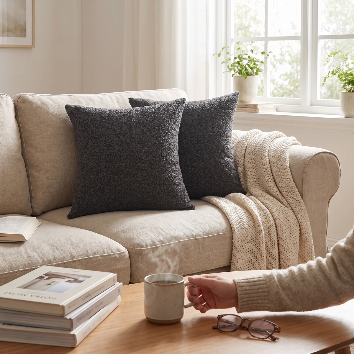 Elara Haus Luxury Boucle Wool-Look Decorative Cushion Cover