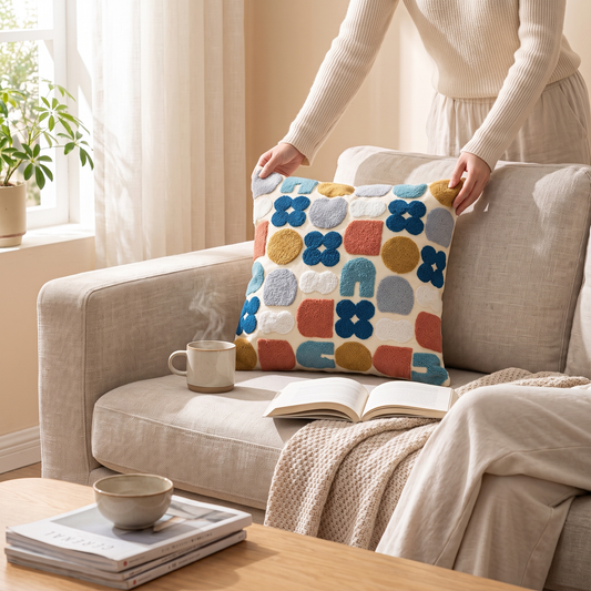 Elara Haus Artistic Tufted Cotton Abstract Boho Cushion