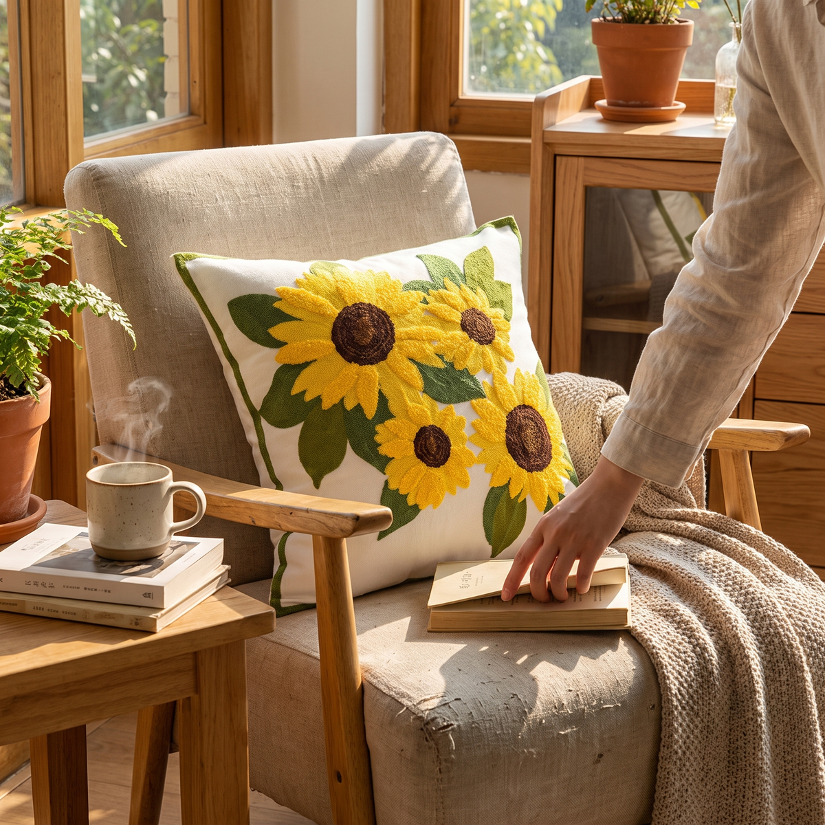Linen armchair by a window
