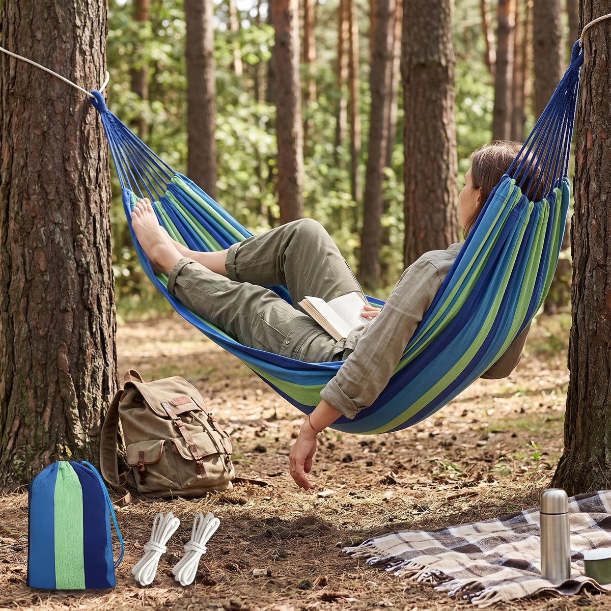 Elara Haus Multifunctional Striped Outdoor Camping Hammock